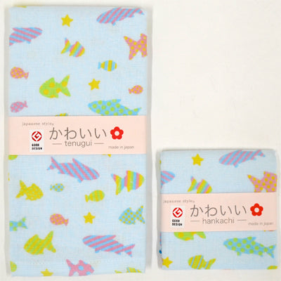日本製紗布印花手巾/面巾/浴巾3件套裝 (水族館) HIN0138