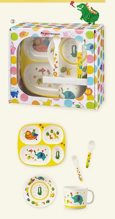 DECOLE Regenbogen兒童塑膠碟杯匙叉餐具5件裝 HIN0134