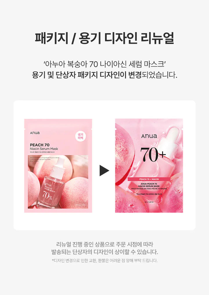 ANUA Peach 70 菸鹼酸精華面膜套裝 Niacin Serum Mask Set (10pcs) (預購)