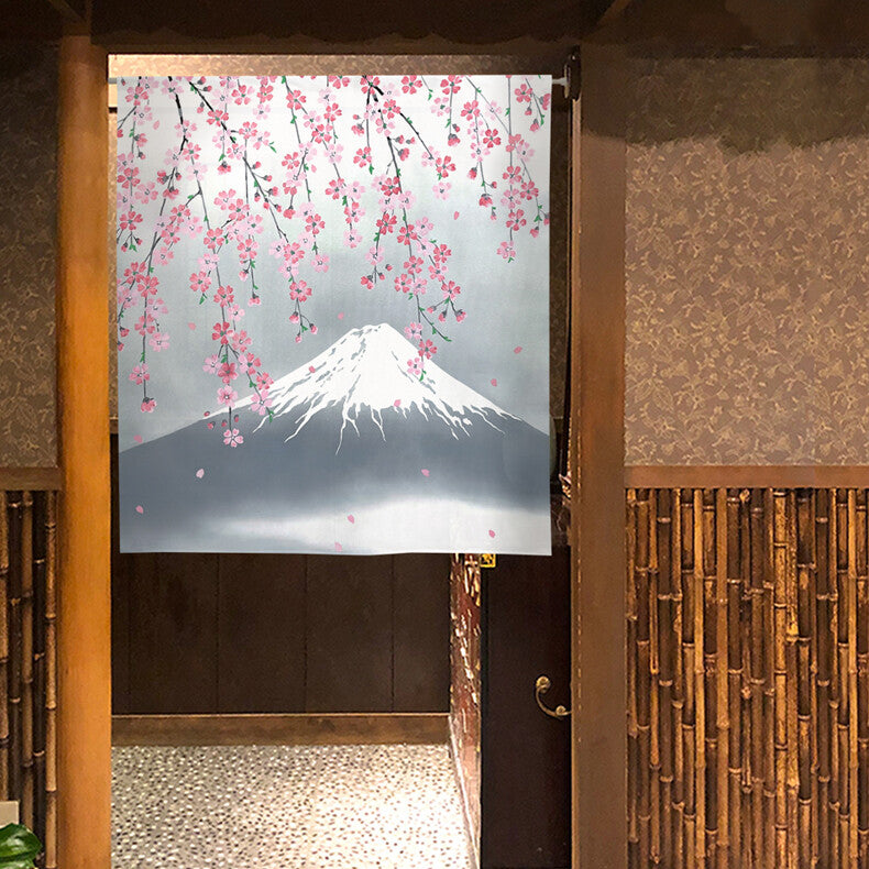 日本製 Tokusen Japanese Pattern Noren 85 x 90cm 麻布門簾 (富士山垂櫻) (預訂)