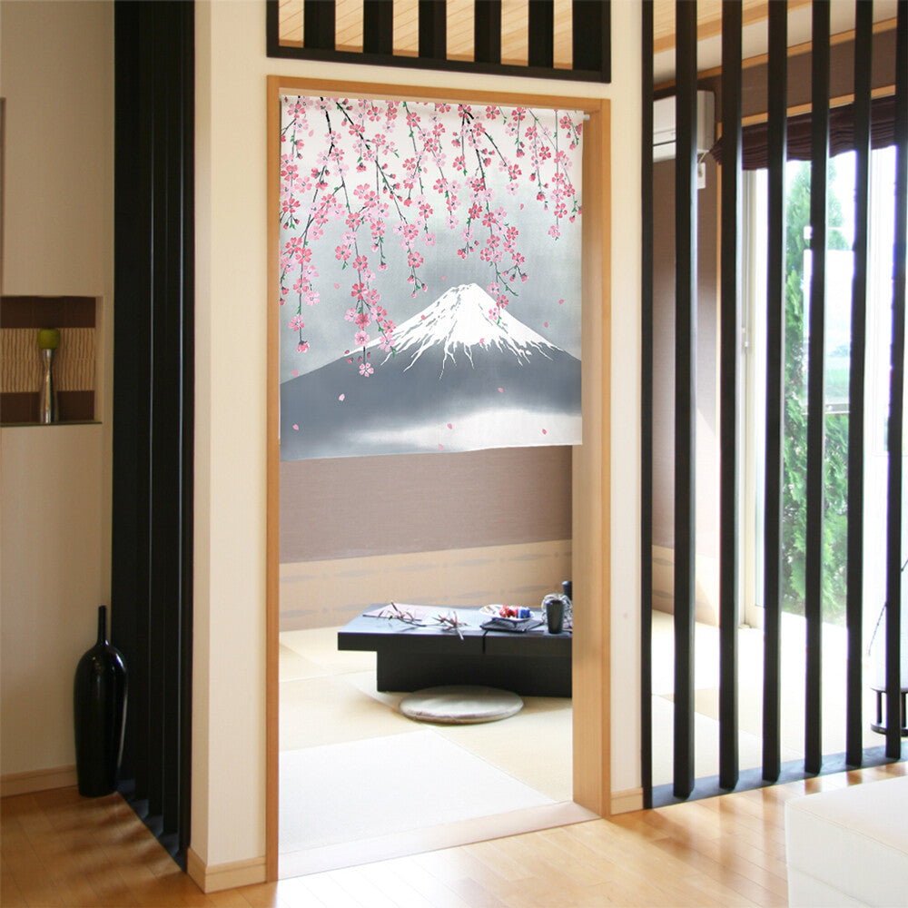 日本製 Tokusen Japanese Pattern Noren 85 x 90cm 麻布門簾 (富士山垂櫻) (預訂)