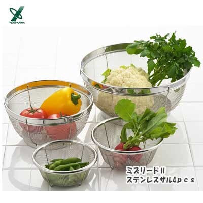 日本製 YOSHIKAWA 吉川不鏽鋼濾網 13/15/19/25cm 4件裝 (現貨)