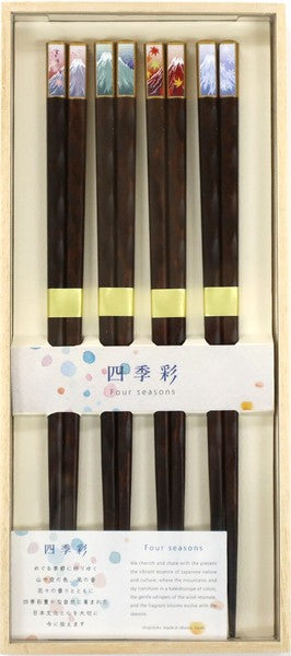 日本製天然木筷子x4 禮盒套裝 富士山四季