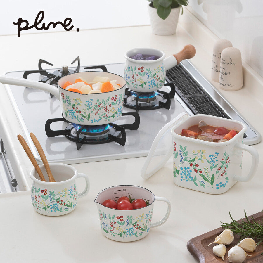 Plune 日本製琺瑯搪瓷單柄鍋15cm 明火/IH電磁爐適用 Colorful Garden (預訂)