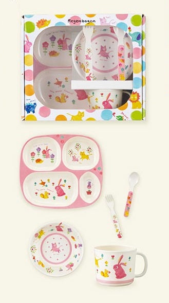 DECOLE Regenbogen兒童塑膠碟杯匙叉餐具5件裝 HIN0134
