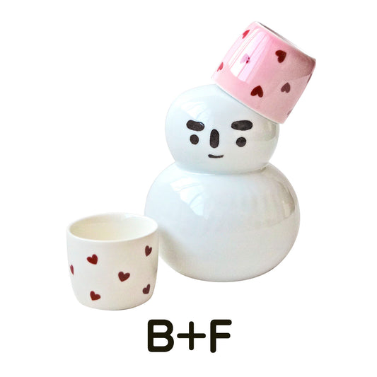 日本製造雪人日本酒瓶&2酒杯瓷器套裝 (B & F) TIN0184C