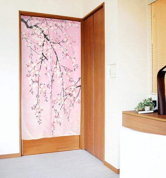 日本製 85 x 150cm 麻布門簾 (粉紅櫻花)