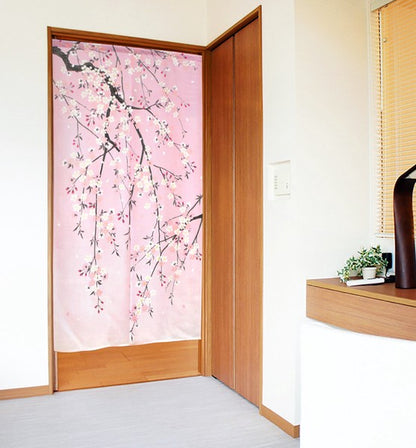 日本製 85 x 150cm 麻布門簾 (粉紅櫻花)