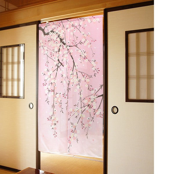 日本製 85 x 150cm 麻布門簾 (粉紅櫻花)