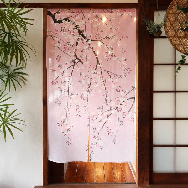 日本製 85 x 150cm 麻布門簾 (粉紅櫻花)