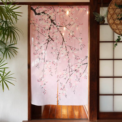 日本製 85 x 150cm 麻布門簾 (粉紅櫻花)