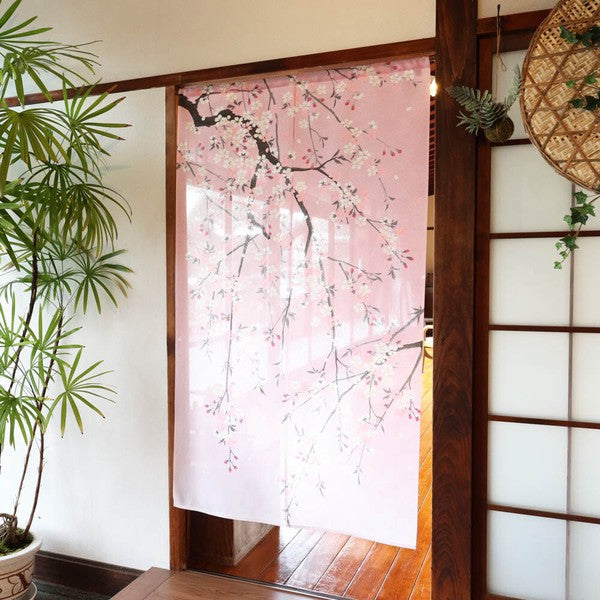 日本製 85 x 150cm 麻布門簾 (粉紅櫻花)