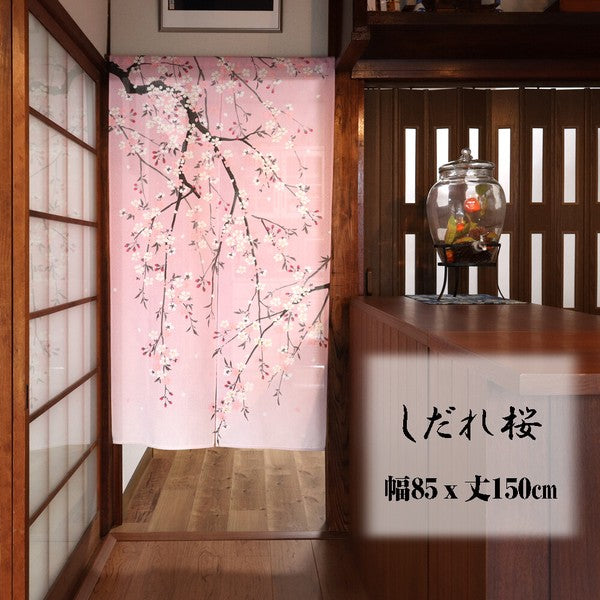 日本製 85 x 150cm 麻布門簾 (粉紅櫻花)