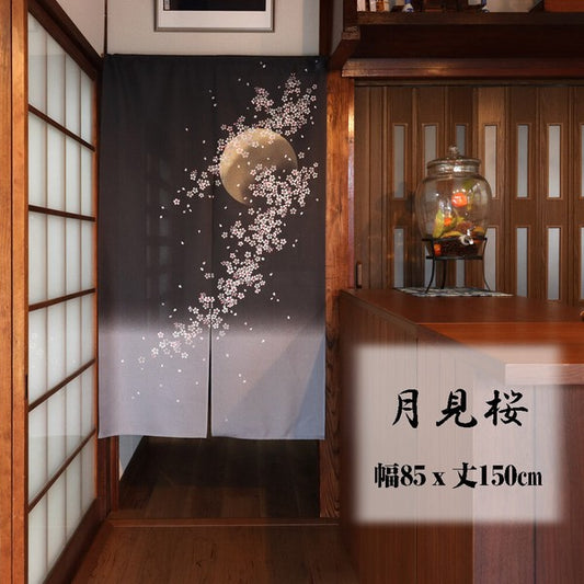 日本製 85 x 150cm 麻布門簾 (月見櫻) (預購)