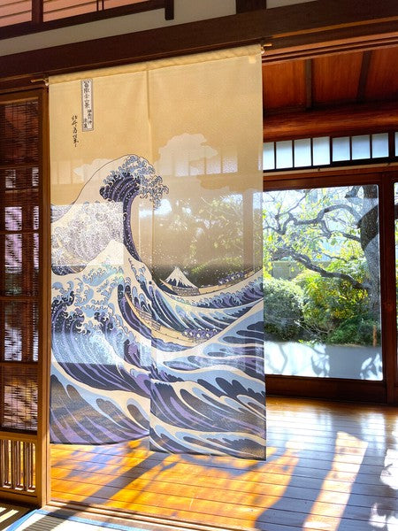 日本製 85 x 150cm 麻布門簾 (葛飾北齋 - 神奈川沖浪裏)