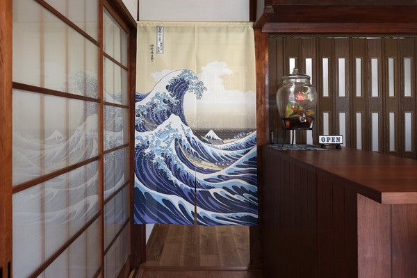 日本製 85 x 150cm 麻布門簾 (葛飾北齋 - 神奈川沖浪裏)