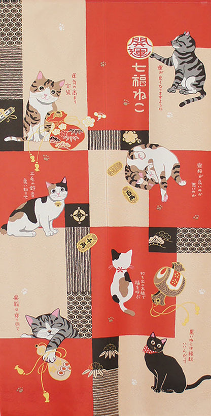 日本製 85 x 170cm 麻布門簾 (幸運貓咪)