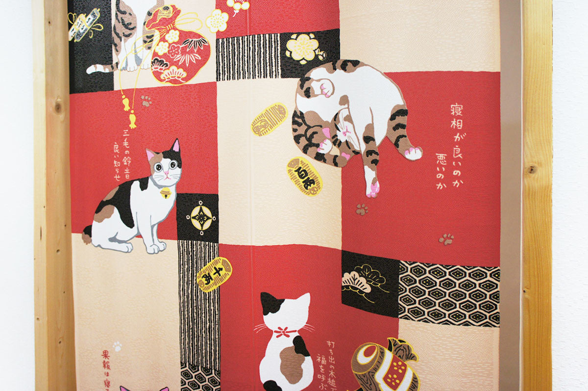 日本製 85 x 170cm 麻布門簾 (幸運貓咪)
