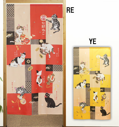 日本製 85 x 170cm 麻布門簾 (幸運貓咪)