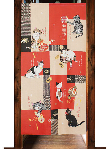 日本製 85 x 170cm 麻布門簾 (幸運貓咪)