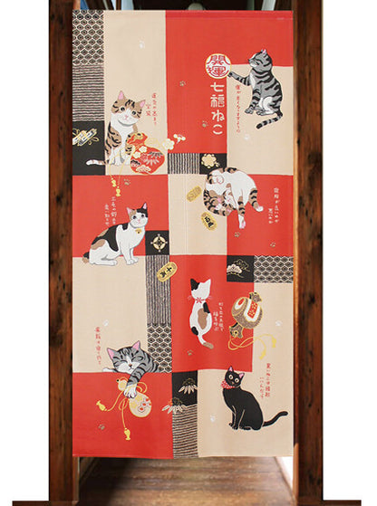 日本製 85 x 170cm 麻布門簾 (幸運貓咪)