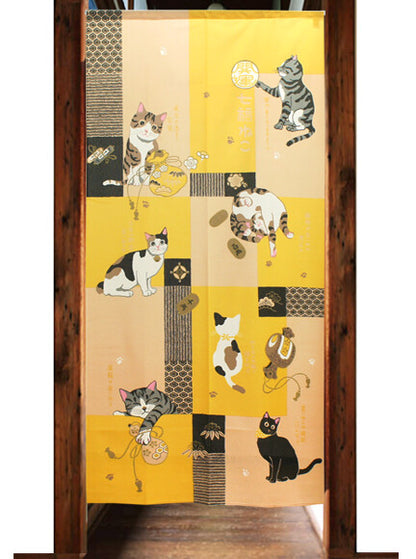 日本製 85 x 170cm 麻布門簾 (幸運貓咪)