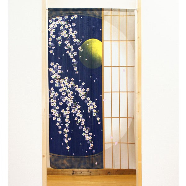 日本製 85 x 150cm 麻布門簾 (夜櫻)