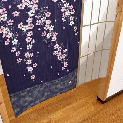 日本製 85 x 150cm 麻布門簾 (夜櫻)