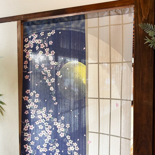 日本製 85 x 150cm 麻布門簾 (夜櫻)