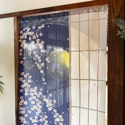 日本製 85 x 150cm 麻布門簾 (夜櫻)