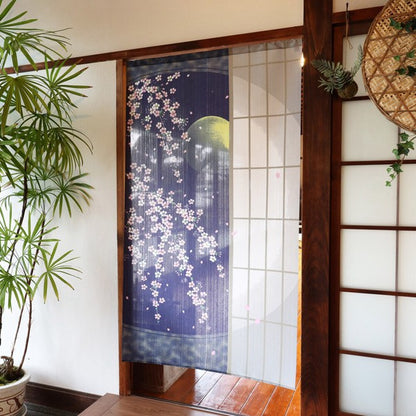日本製 85 x 150cm 麻布門簾 (夜櫻)