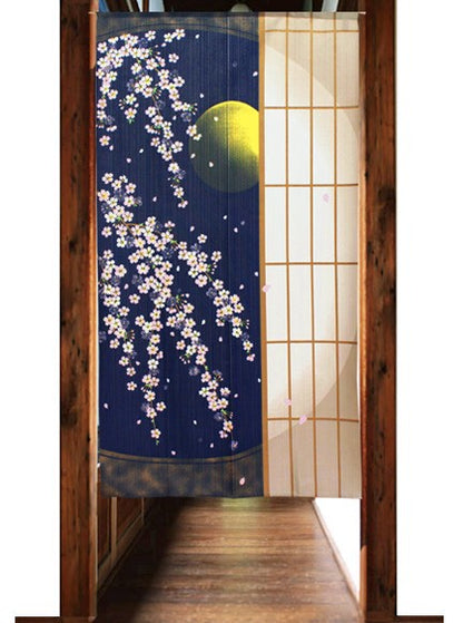 日本製 85 x 150cm 麻布門簾 (夜櫻)