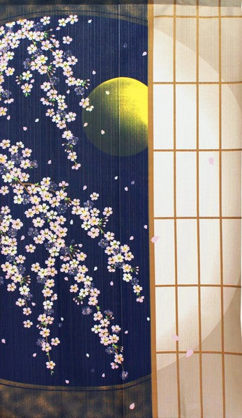 日本製 85 x 150cm 麻布門簾 (夜櫻)
