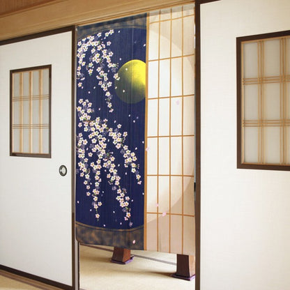 日本製 85 x 150cm 麻布門簾 (夜櫻)