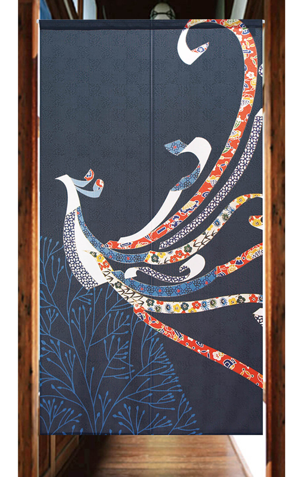 日本製 85 x 150cm 麻布門簾 (乳雀)