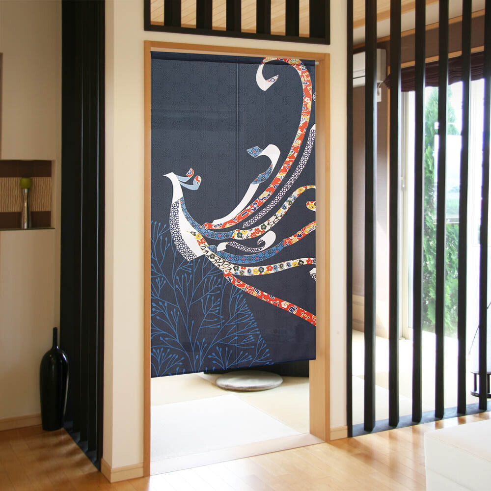日本製 85 x 150cm 麻布門簾 (乳雀)