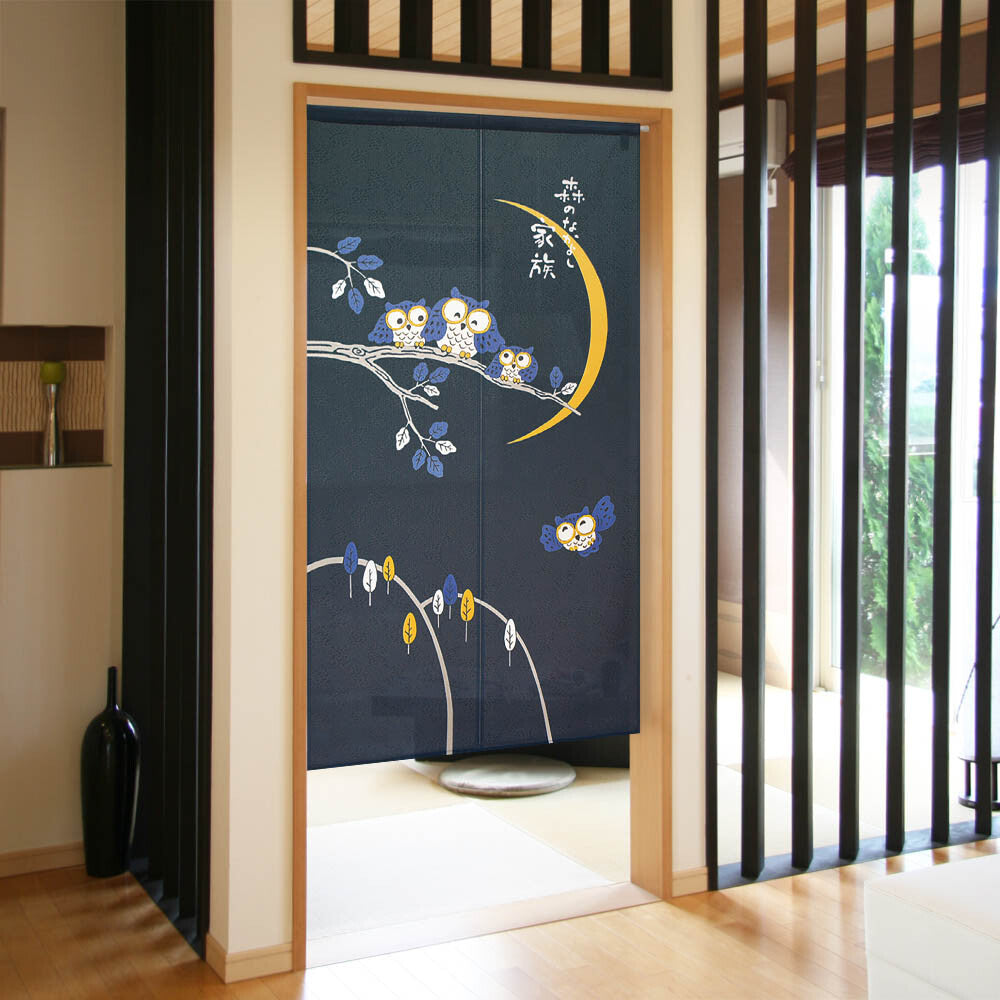 日本製 85 x 150cm 麻布門簾 (貓頭鷹家族)