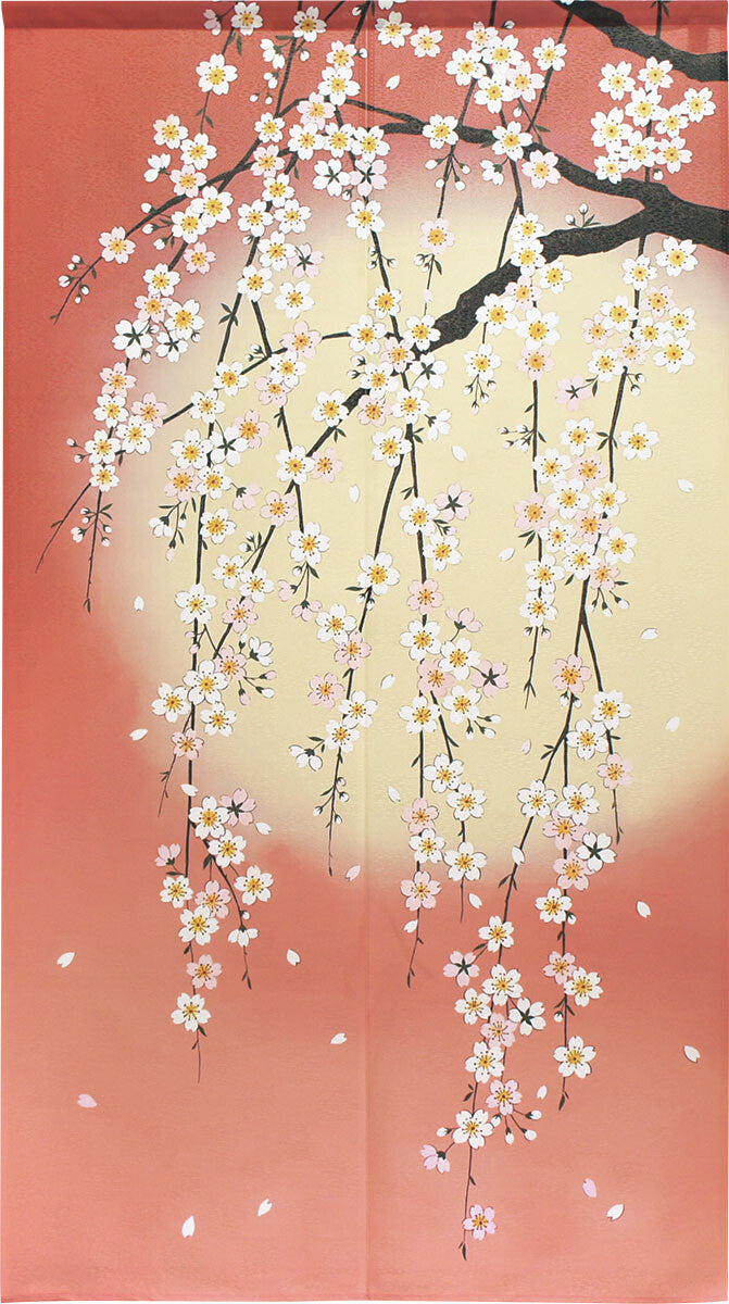 日本製 Tokusen Japanese Pattern Noren 85 x 150cm 麻布門簾 (明月垂櫻) (預訂)
