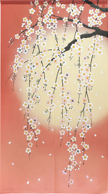 日本製 Tokusen Japanese Pattern Noren 85 x 150cm 麻布門簾 (明月垂櫻) (預訂)
