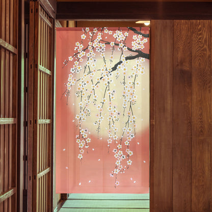日本製 Tokusen Japanese Pattern Noren 85 x 150cm 麻布門簾 (明月垂櫻) (預訂)