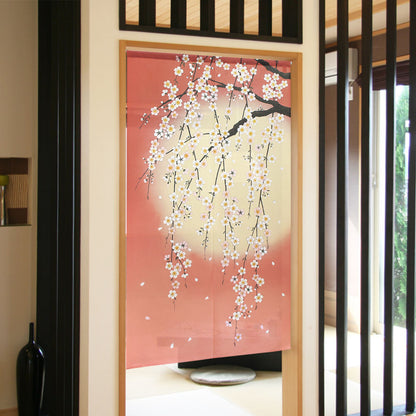 日本製 Tokusen Japanese Pattern Noren 85 x 150cm 麻布門簾 (明月垂櫻) (預訂)